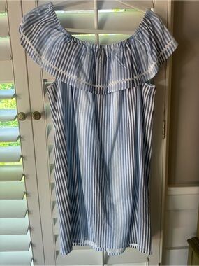Tommy Bahama Light Blue and White Striped Off-Shoulder Dress
